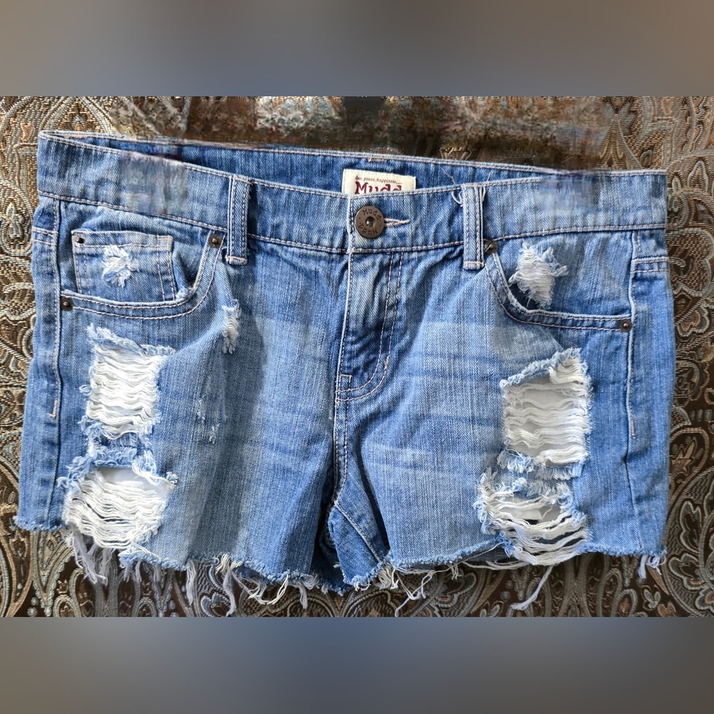Mudd Women's Distressed Blue Denim Shorts